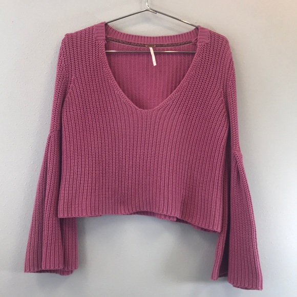 Free People Damsel Pink Bell Sleeve Knit Sweater - Picture 6 of 8